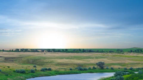 Steppe river scene time lapse scene Video stock 296322924