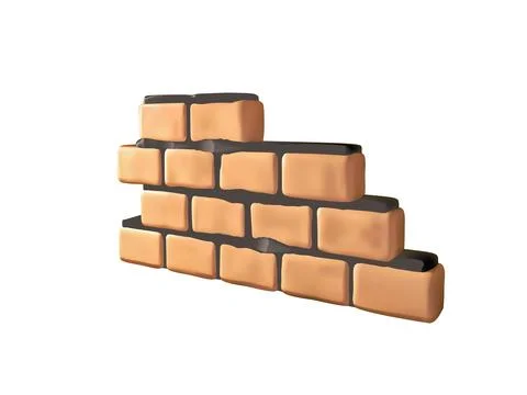 Stepped Brick Wall Construction vector 3D icon isolated on white background Stock Illustration