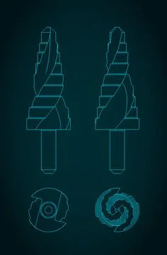 Stepped drill bit blueprints illustration Stock Illustration