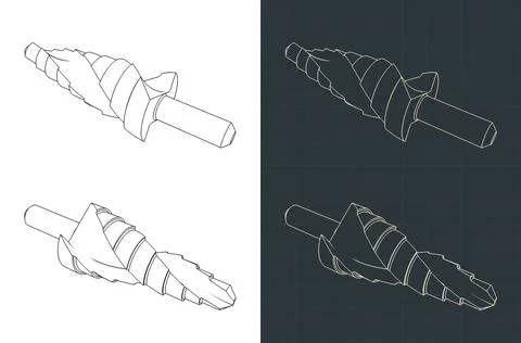 Stepped drill bit isometric blueprints Stock Illustration