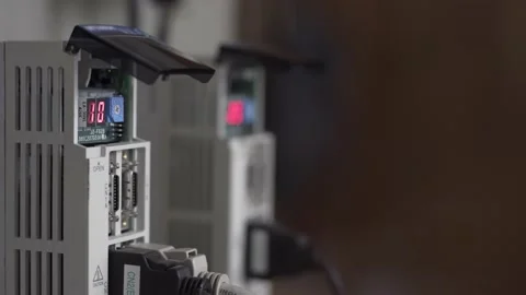 Stepper motor controllers with flashing LED indicator with the number 10 Stock Footage 156090418
