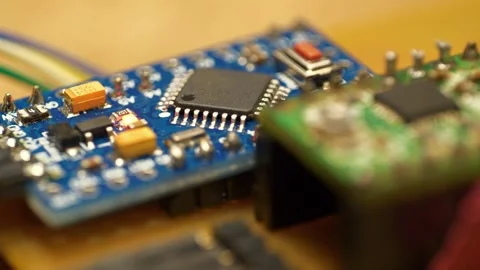 Stepper Motor Driver. Small electronic circuit. Microcircuit, resistors and chip Stock Footage 277592765