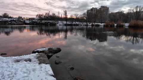 Stepping closer to the lake, Sunset cumulus sky over a lake 스톡 동영상 340480761