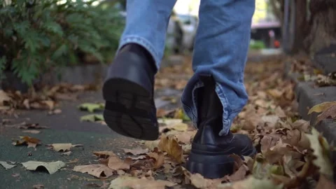 Stepping on falling leaves Stock Footage 255943788