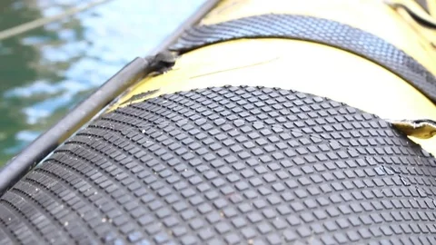 Stepping into inflatable boat close up Stock Footage 71832221