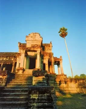 Steps to the Angkor Wat outer gallery, Cambodia Stock Photos
