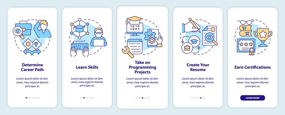 Steps to become software engineer onboarding mobile app screen イラスト素材
