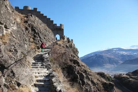 Steps to the Castle in Sion Stock Photos