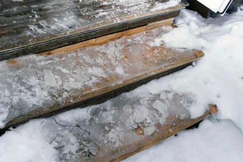 Steps covered with ice 写真素材