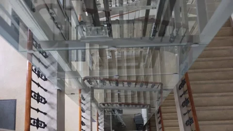 Steps down and an elevator nearby Stock Footage 286039668