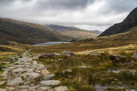 Steps down to Lake Ogwen Stock Photos