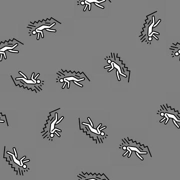 Steps fall man accident vector seamless pattern Stock Illustration