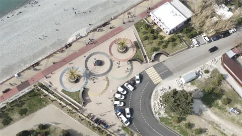 Steps in the form of Olympic rings are located near the promenade Video stock 134746230