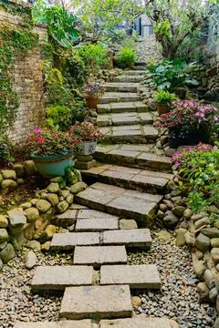 Steps in the garden. 库存照片