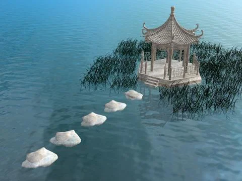 Steps to gazebo - 3D render Stock Illustration