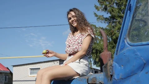 Steps Girls Running on Tractor Stock Footage 85484555