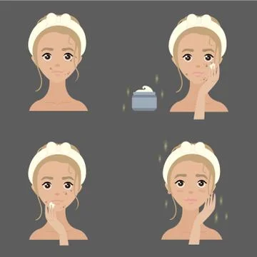 Steps how to apply anti pigmenation facial cream Stock Illustration