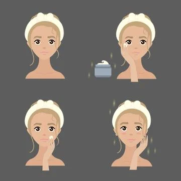 Steps how to apply anti wrinkles facial cream Stock Illustration