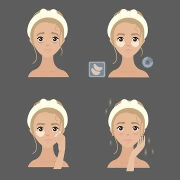 Steps how to apply eye patches Stock Illustration