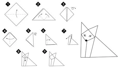 Steps how to make origami fox . Instruction Illustrazione stock