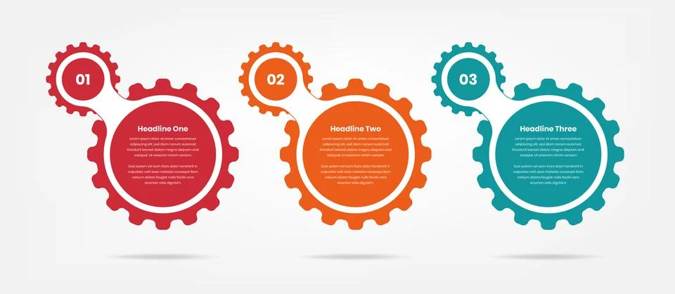 Steps infographic business data presentation template in abstract gear shape Stock Illustration