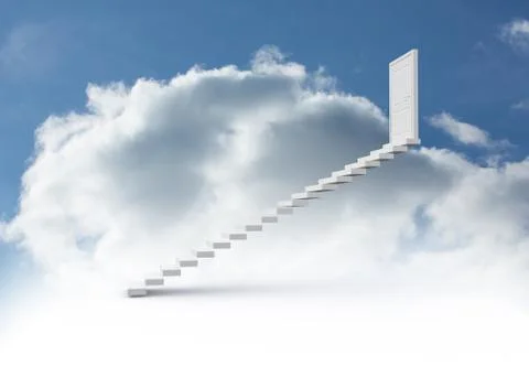 Steps leading to closed door in the sky Illustrazione stock