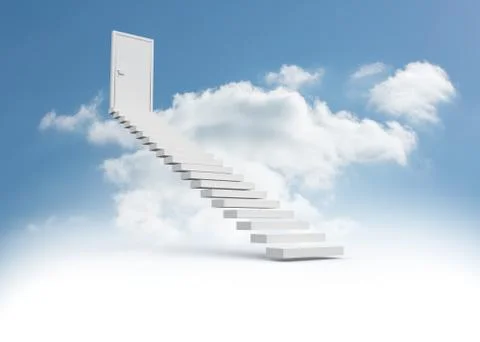 Steps leading to closed door in the sky Stock Illustration