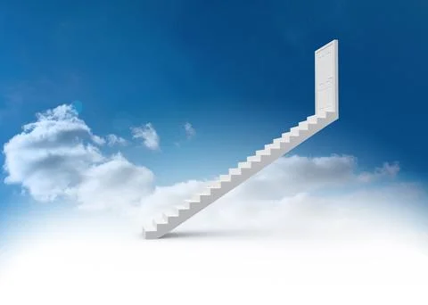 Steps leading to closed door in the sky Illustrazione stock