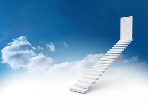 Steps leading to closed door in the sky Stock Illustration