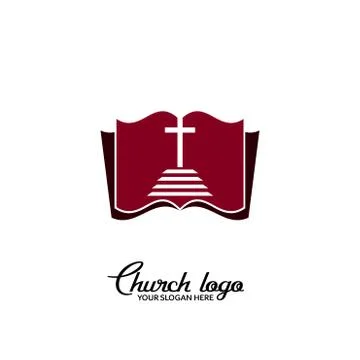 Steps leading to the crucifix on the background of an open bible. Stock Illustration