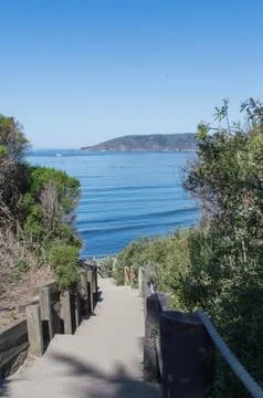 Steps leading down to ocean 写真素材