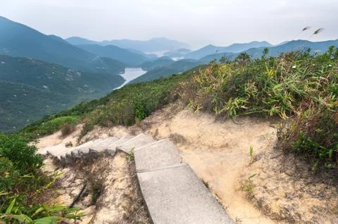 Steps leading down to Tai Tam Reservoir, Hong Kong Island Stock Photos