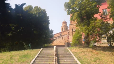 The steps leading to the historic centre of Saludecio Stock Footage 344430126