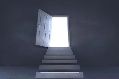 Steps leading to open door showing light Stock Illustration