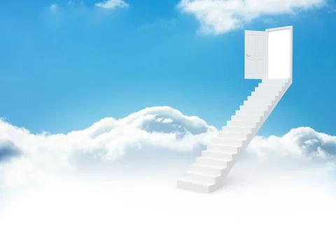 Steps leading to open door in the sky Ilustração Stock