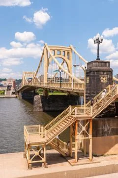 Steps leading to the Roberto Clemente bridge, Pittsburgh, Pennsylvania, USA Stock Photos