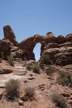 Steps leading to South Window Arch, Moab, Utah Stock Photos