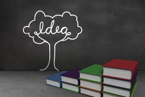 Steps made of books in front of idea tree doodle Stock Illustration