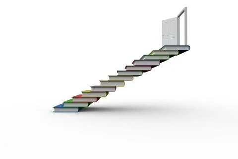 Steps made from books leading to open door Stock Illustration