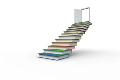 Steps made from books leading to open door Stock Illustration