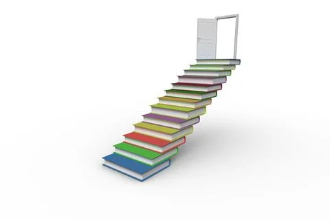 Steps made from books leading to open door Stock Illustration