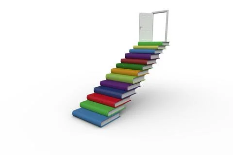 Steps made from books leading to open door Stock Illustration