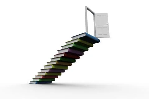 Steps made from books leading to open door Stock Illustration