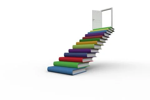 Steps made from books leading to open door Stock Illustration