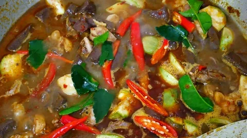 Steps to make a chicken spicy curry in thai style. Contains chicken, chilli.. Stock Footage 76246140