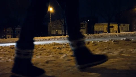 Steps on the night snow Stock Footage 86575296