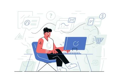 Steps of online shopping Illustrazione stock