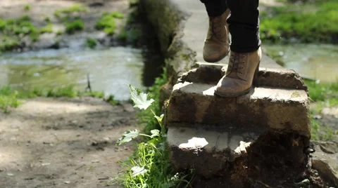 Steps over Footbridge Stock Footage 46127442