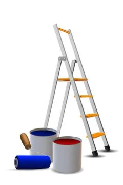 Steps, paint drums and roller Stock Illustration