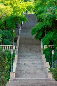 Steps in the park. A hard path ahead. Challenges and career growth Stock-Fotos